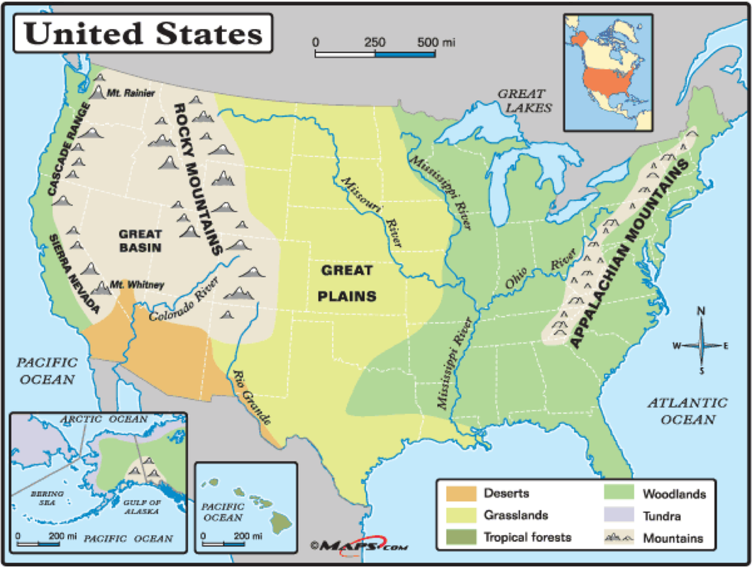Physical Map - 50 United States